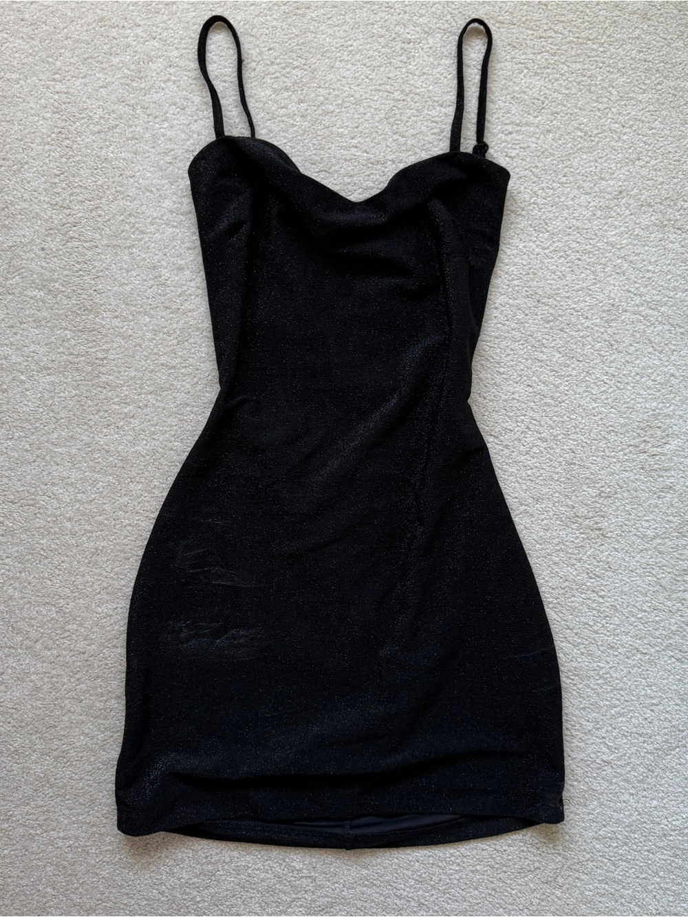 Love Squared Black Sparkle Cowl Slip Mini Dress